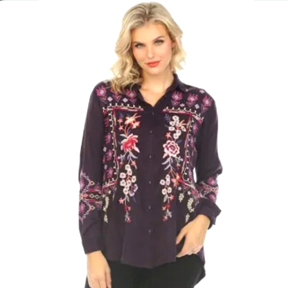 Johnny Was Workshop Purple Curacao Oversized Blouse Size Medium NWT